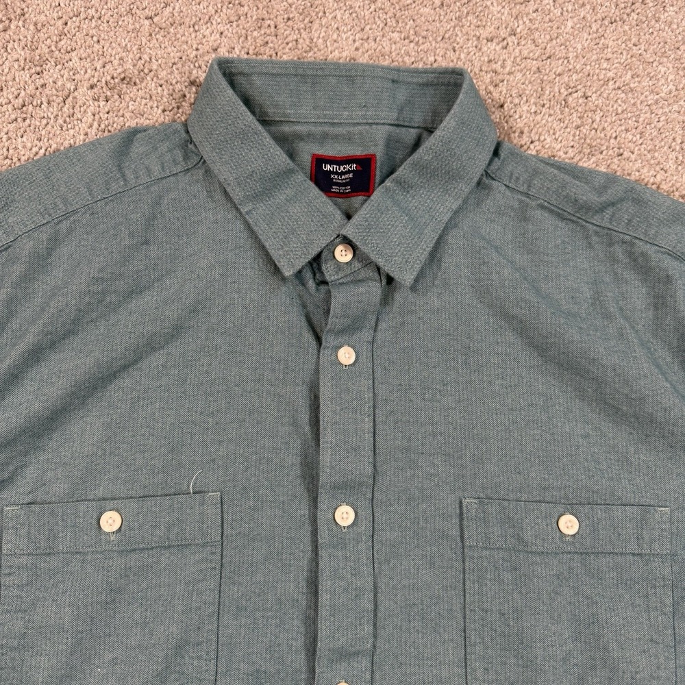 UNTUCKit Shirt Mens XXL Green Hemsworth‎ Reg Fit Herringbone Button Long Sleeve